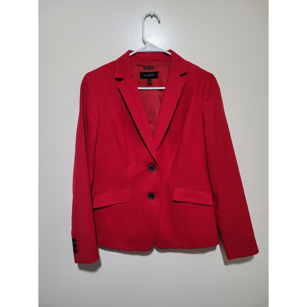 Talbots Italian Flannel Blazer Women 4 Red Wool Blend Two Button Suit